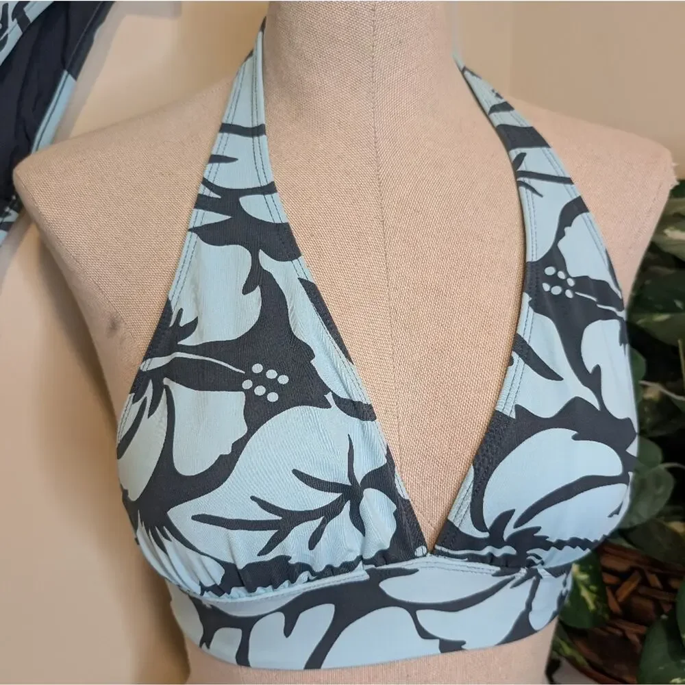 Carve Designs Blue Floral Hibiscus Halter Bikini Top & Bottom Set Sz M - Picture 2 of 8
